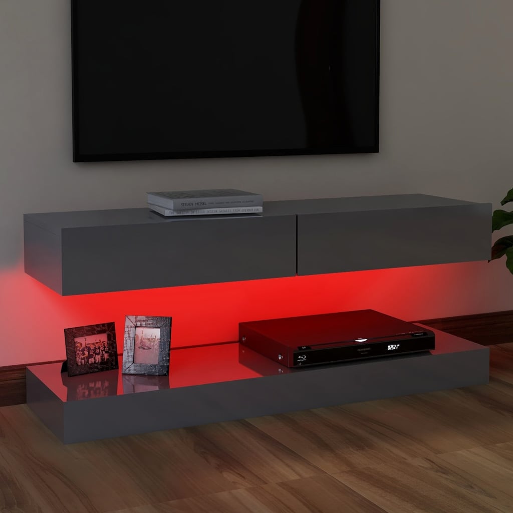 vidaXL Comodă TV cu lumini LED, gri extralucios, 120x35 cm