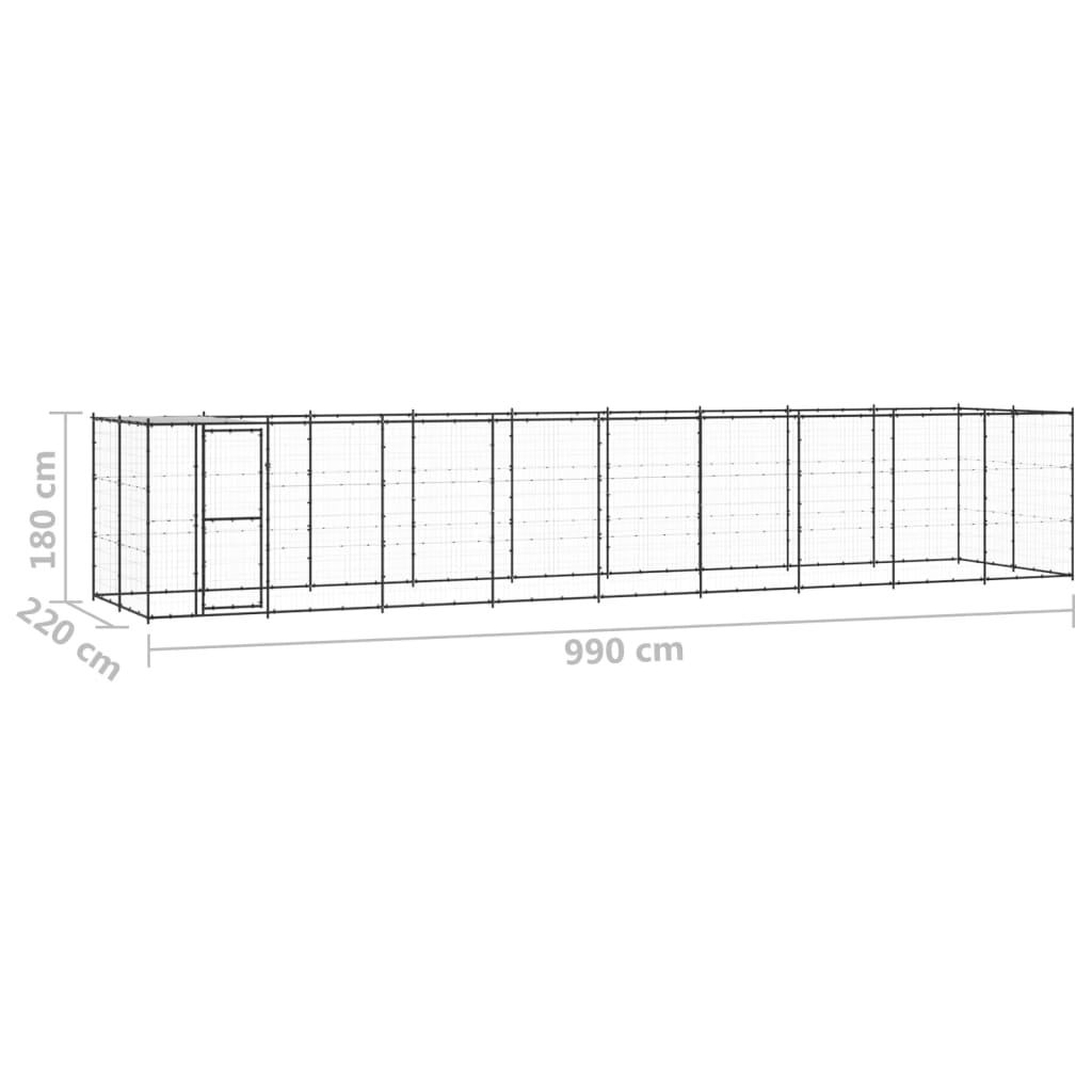 vidaXL Padoc pentru câini de exterior cu acoperiș, 21,78 m², oțel