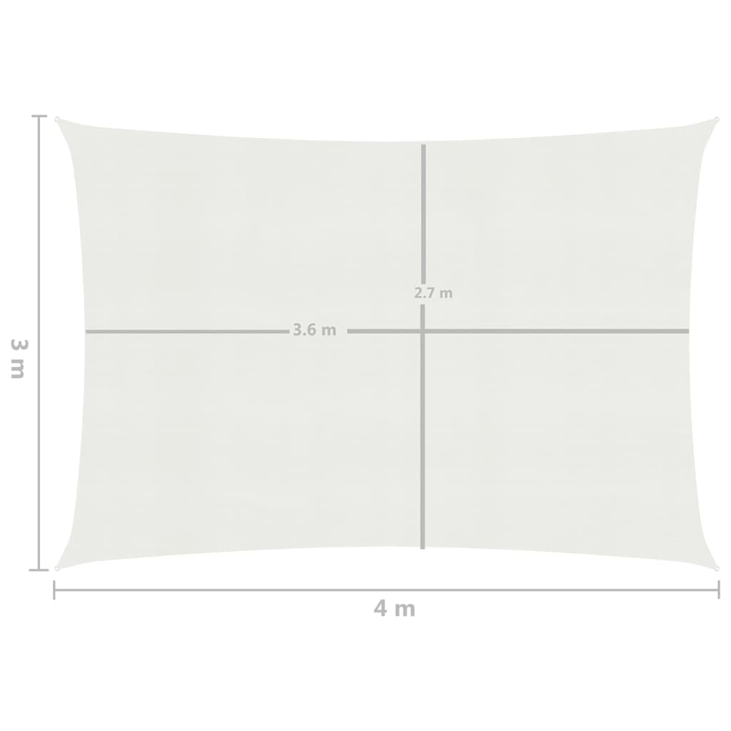 vidaXL Pânză parasolar, alb, 3 x 4 m, HDPE, 160 g/m²