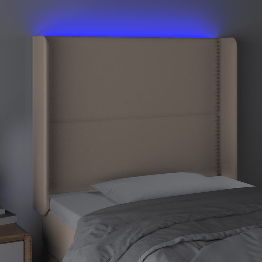 vidaXL Tăblie de pat cu LED cappuccino 83x16x118/128cm piele ecologică