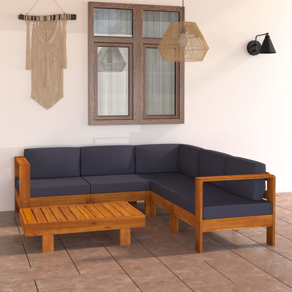 vidaXL Set mobilier grădină perne gri închis, 6 piese, lemn acacia