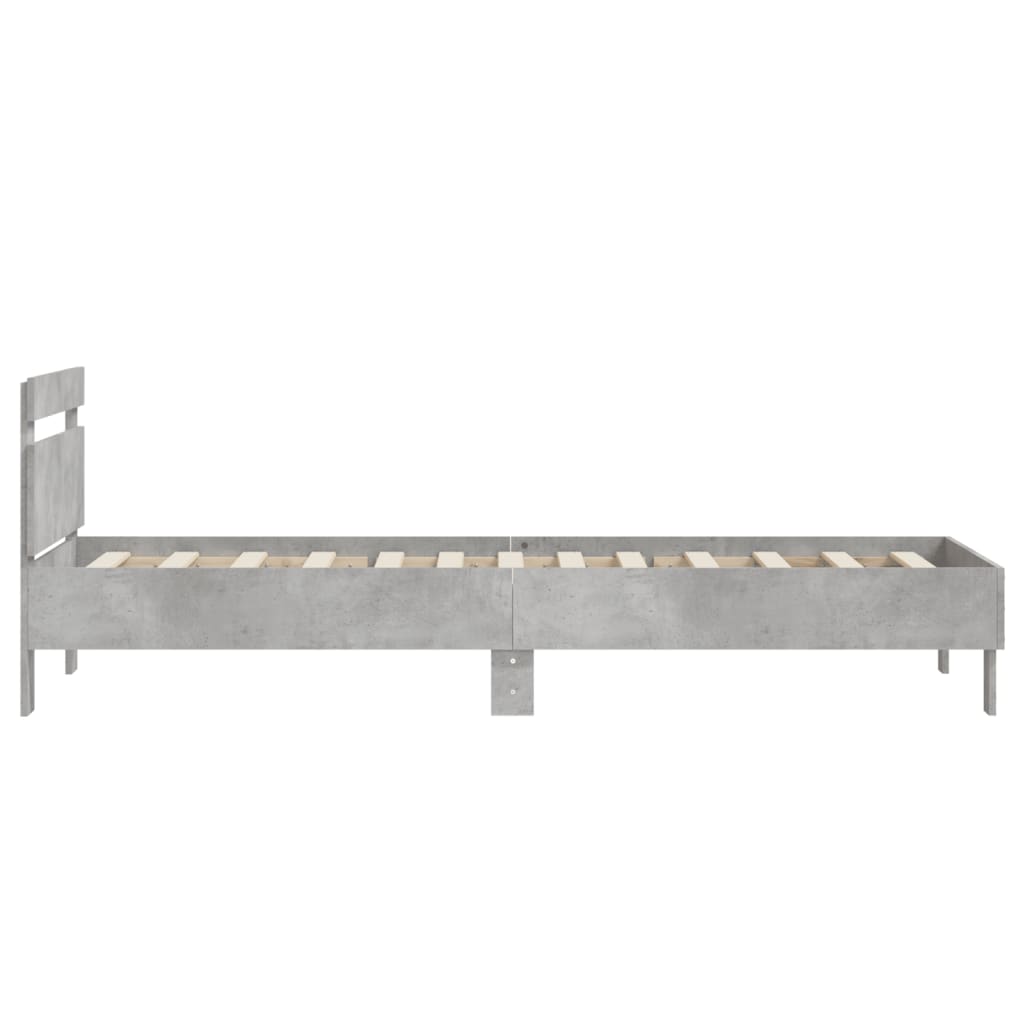 vidaXL Cadru de pat cu tăblie, gri beton, 75x190 cm, lemn prelucrat