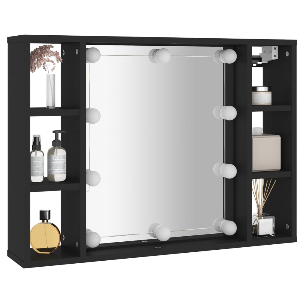 vidaXL Dulap cu oglindă și LED, negru, 76x15x55 cm