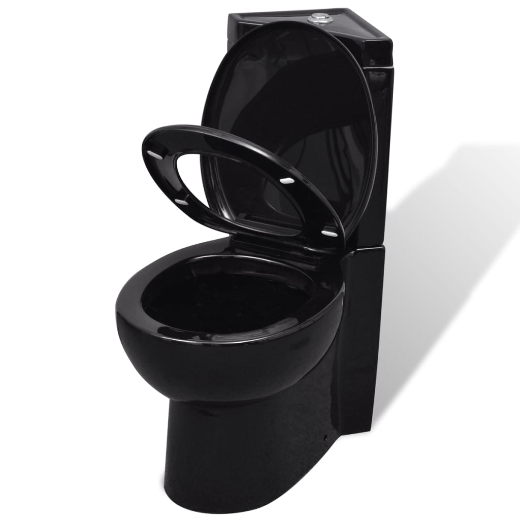 Ţintă ruptură Trei  Vas toaletă din ceramică, WC baie de colț, negru | vidaXL.ro