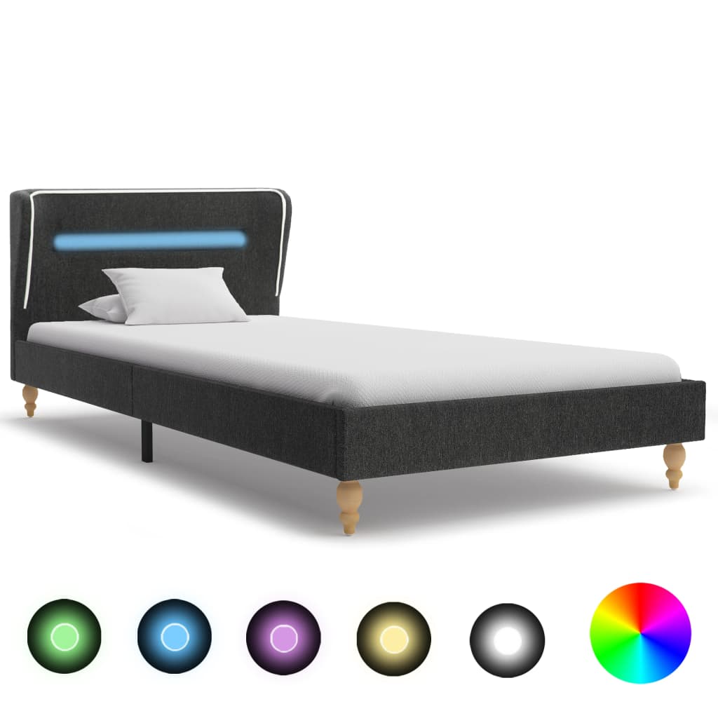 vidaXL Cadru de pat cu LED, gri închis, 90x200 cm, pânză de sac