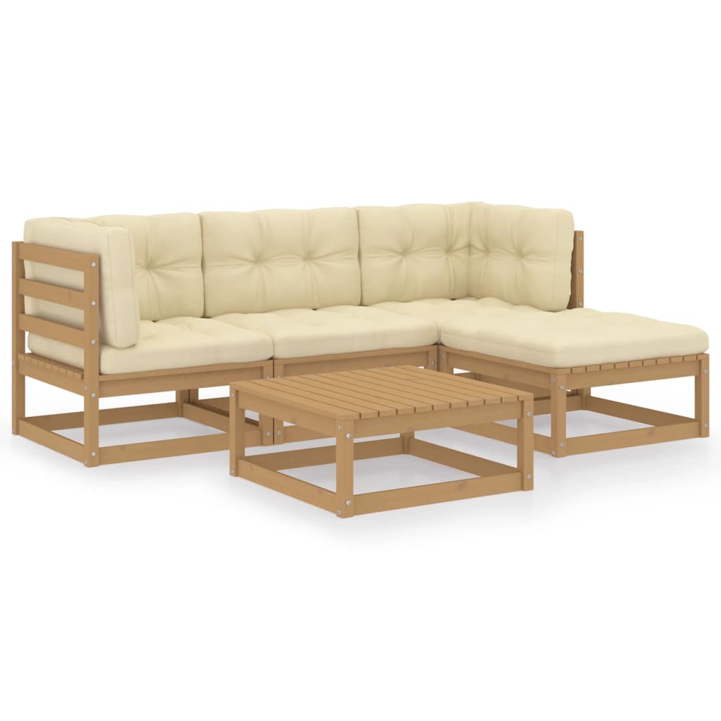 vidaXL Set mobilier de grădină cu perne, 5 piese, lemn masiv pin