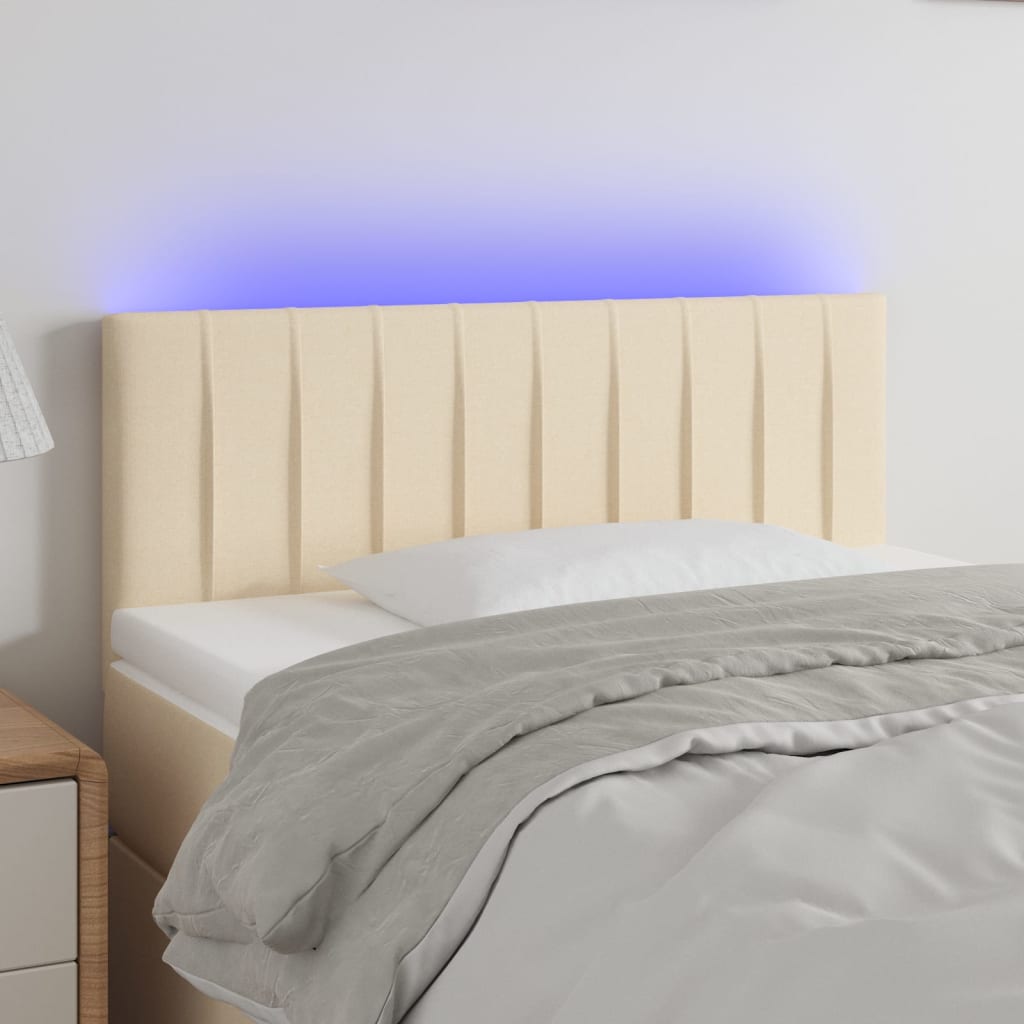vidaXL Tăblie de pat cu LED, crem, 100x5x78/88 cm, textil