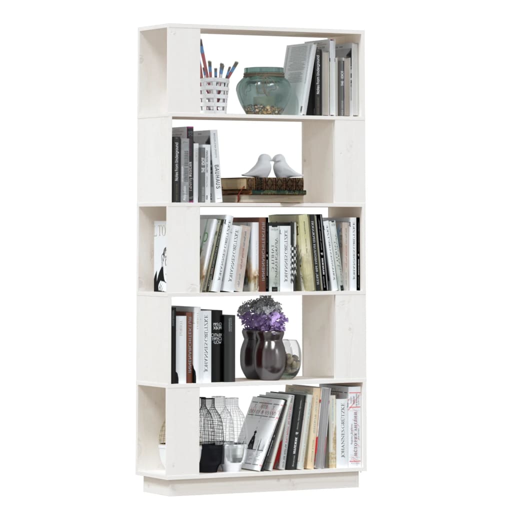 vidaXL Bibliotecă/Separator cameră, alb, 80x25x132 cm lemn masiv pin