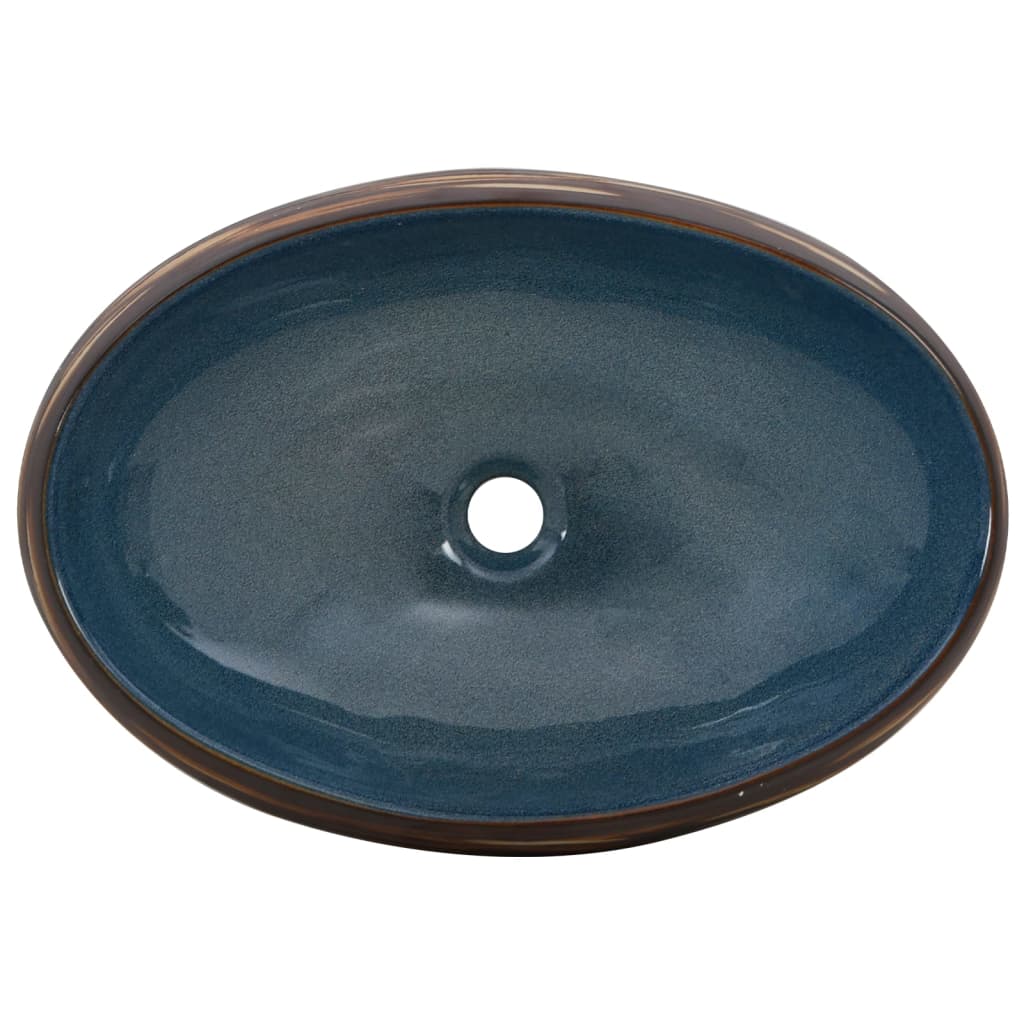 vidaXL Lavoar de blat, maro și albastru, 59x40x15 cm, ceramică, oval