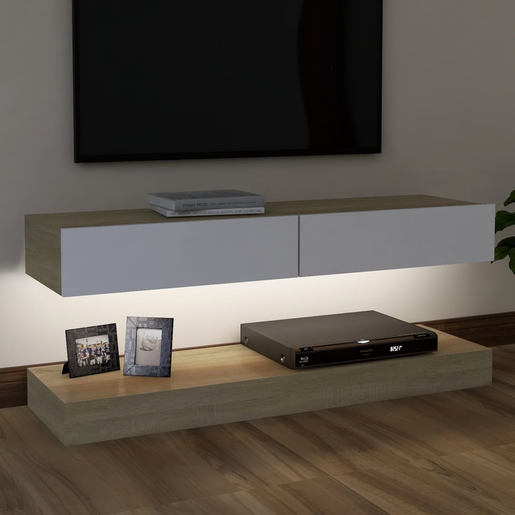 vidaXL Comodă TV cu lumini LED, alb și stejar Sonoma, 120x35 cm