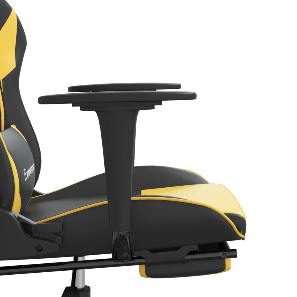 vidaXL Scaun de gaming cu suport picioare negru/auriu, piele ecologică