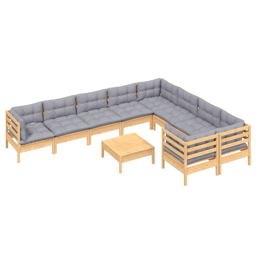 vidaXL Set mobilier de grădină cu perne gri 10 piese lemn masiv de pin