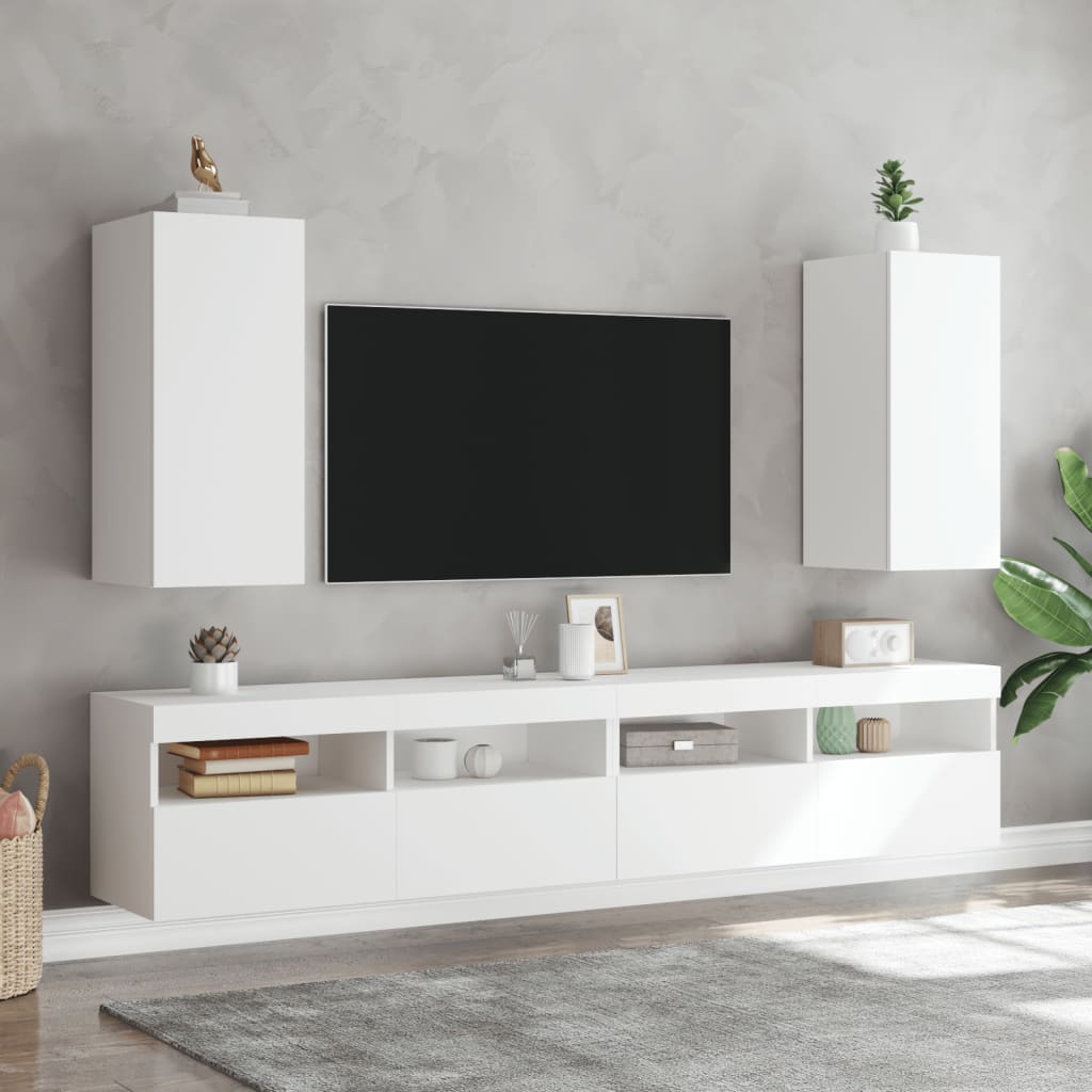vidaXL Comodă TV de perete cu lumini LED, alb, 30,5x35x70 cm
