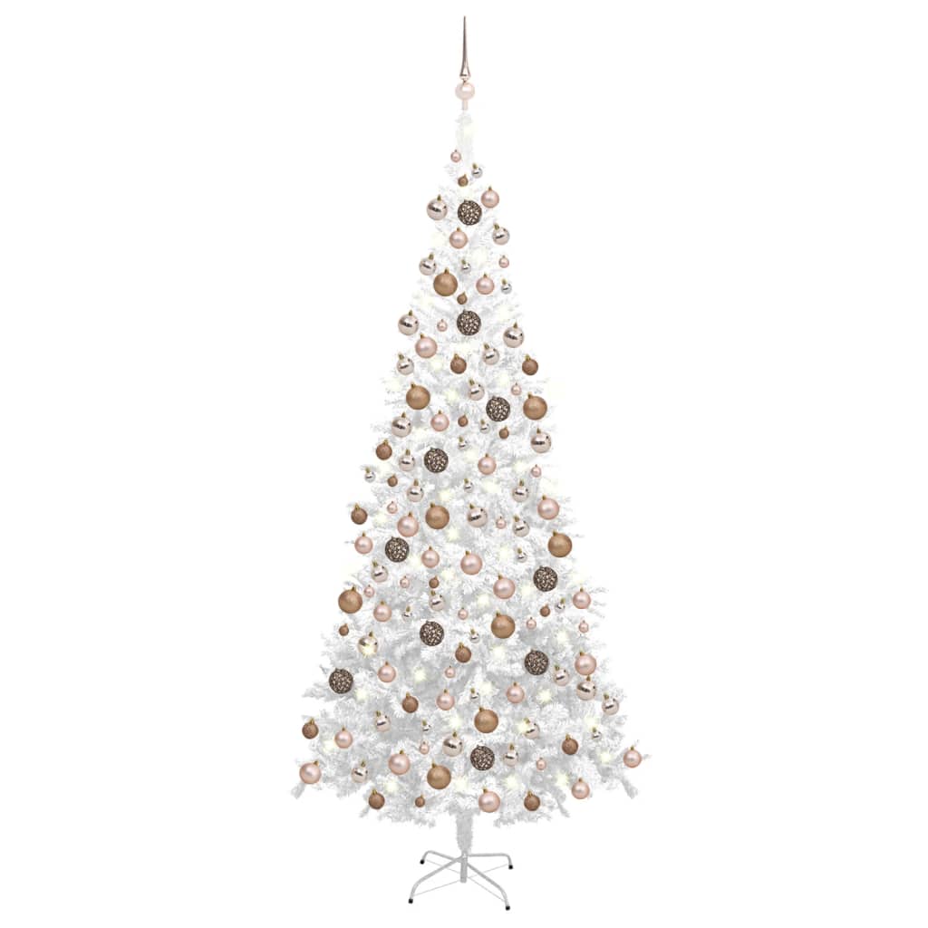 vidaXL Brad de Crăciun pre-iluminat cu set globuri, alb, 240 cm, L