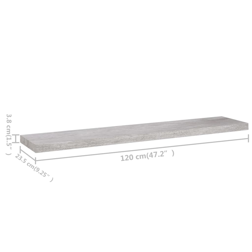 vidaXL Rafturi perete suspendate 4 buc. gri beton 120x23,5x3,8 cm MDF