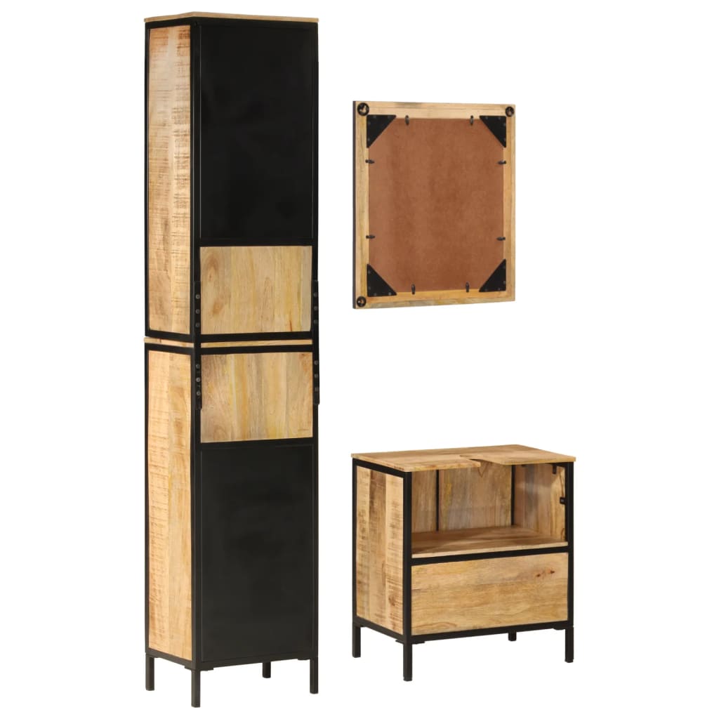 vidaXL Set mobilier de baie, 3 piese, fier și lemn masiv de mango