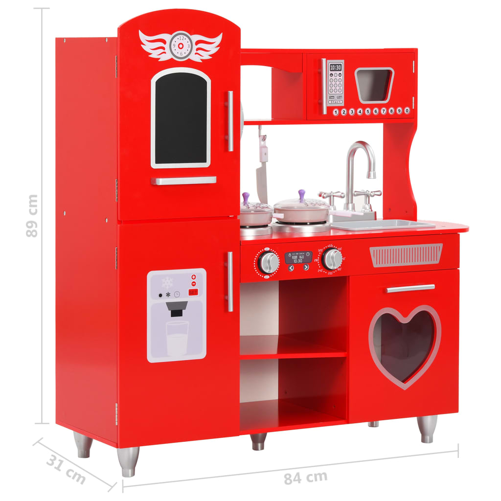 vidaXL Bucătărie de jucărie pentru copii, roșu, 84 x 31 x 89 cm, MDF