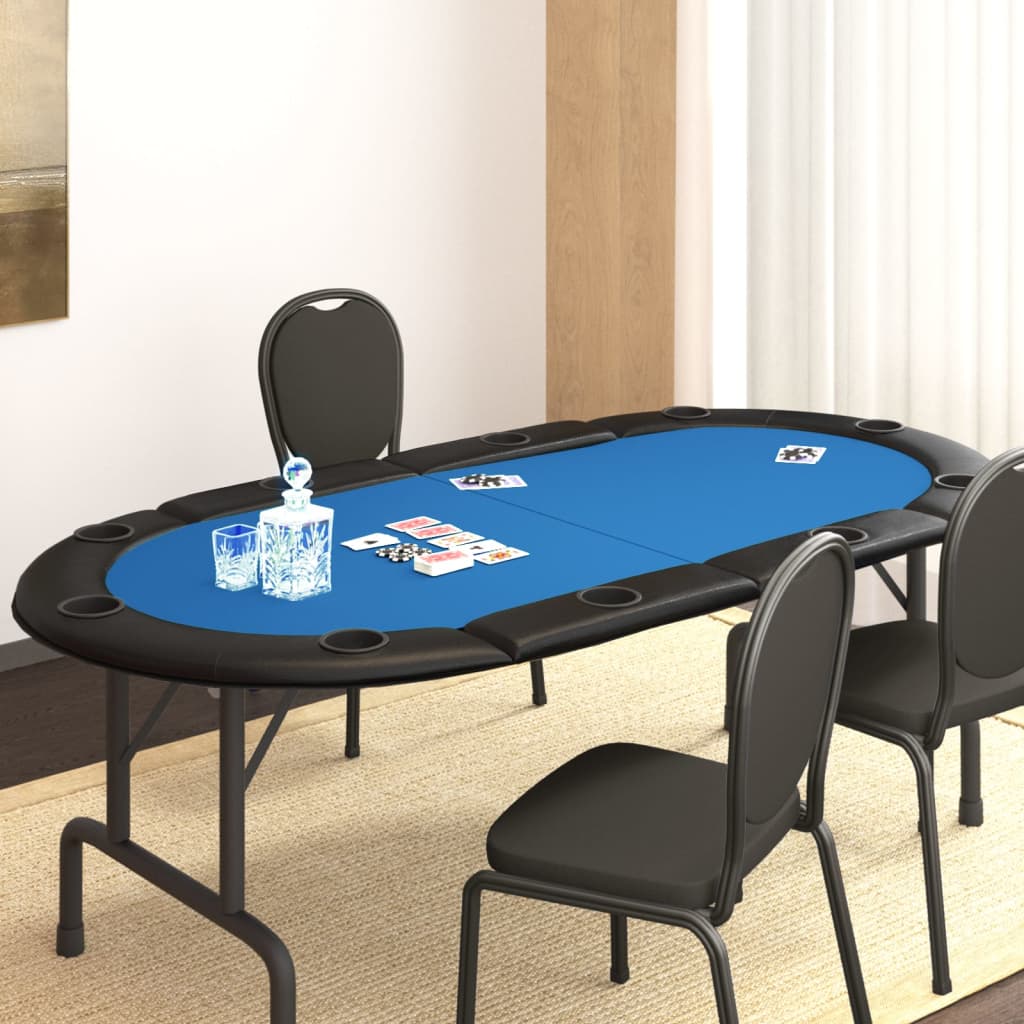 vidaXL Blat masă de poker, 10 jucători, pliabil, albastru 208x106x3 cm