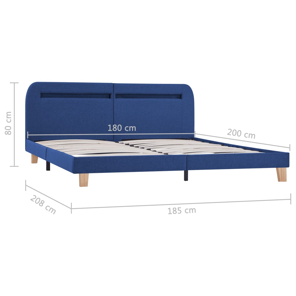 vidaXL Cadru de pat cu LED-uri, albastru, 180x200 cm, material textil