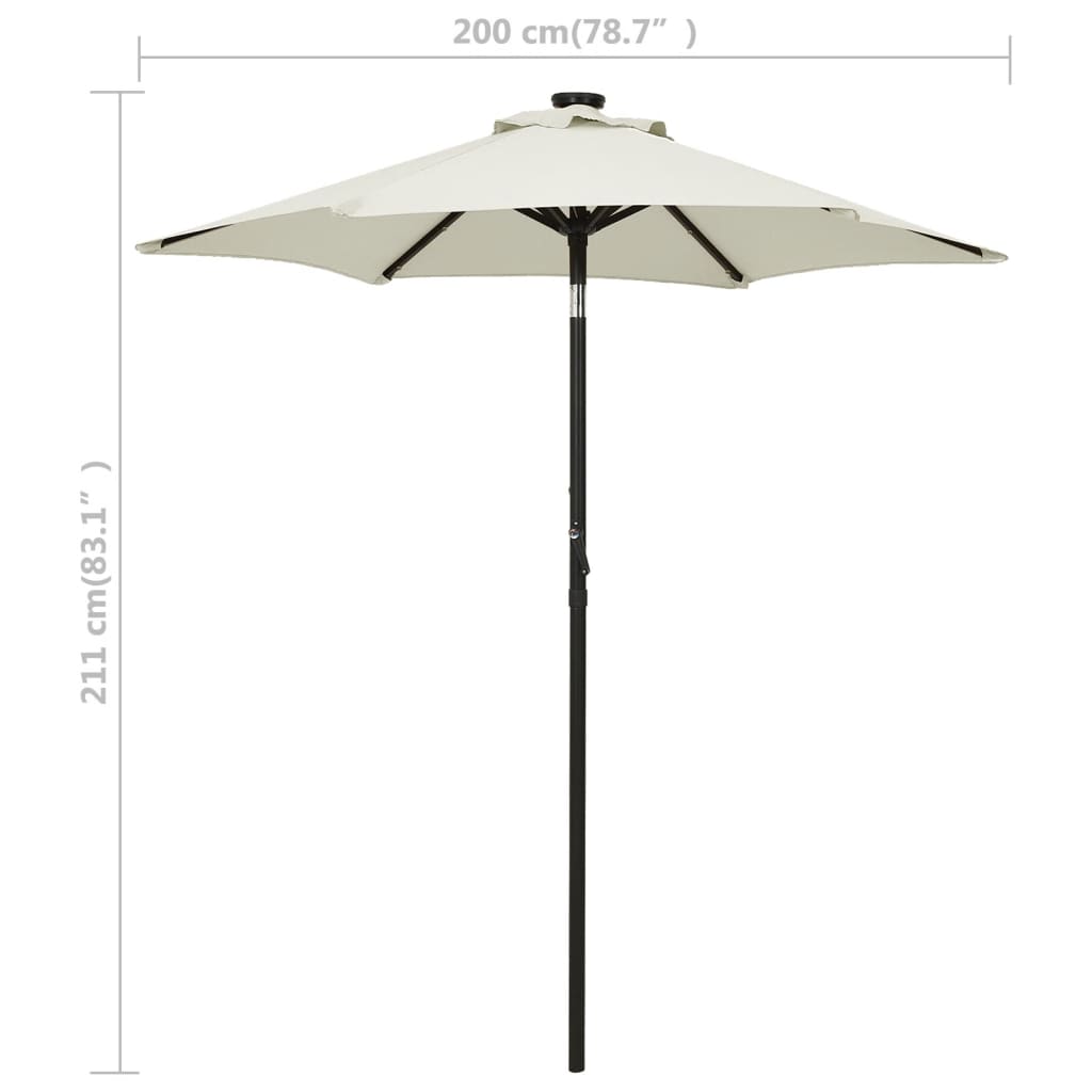 vidaXL Umbrelă de soare cu lumini LED, nisipiu, 200x211 cm, aluminiu