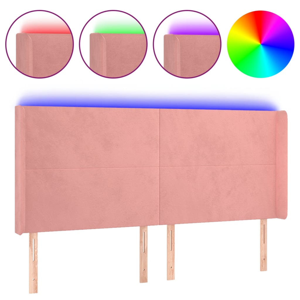 vidaXL Tăblie de pat cu LED, roz, 203x16x118/128 cm, catifea