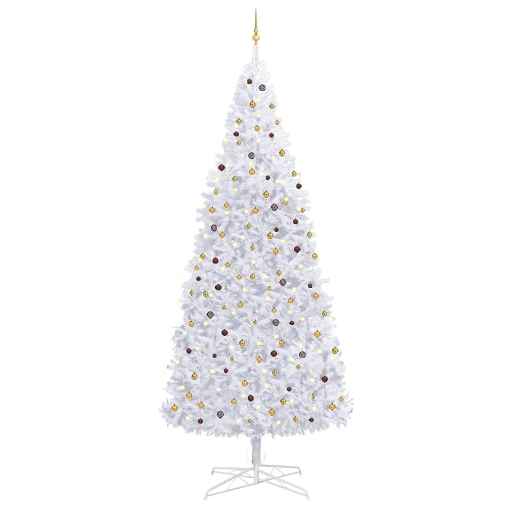 vidaXL Brad de Crăciun pre-iluminat, set globuri/LED-uri, alb, 400 cm
