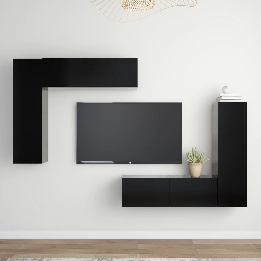 vidaXL Set comode TV, 4 piese, negru, PAL