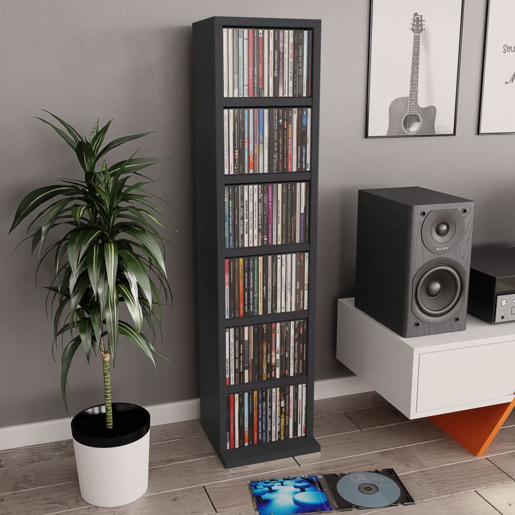 vidaXL Dulap CD-uri, gri, 21x20x88 cm, lemn compozit