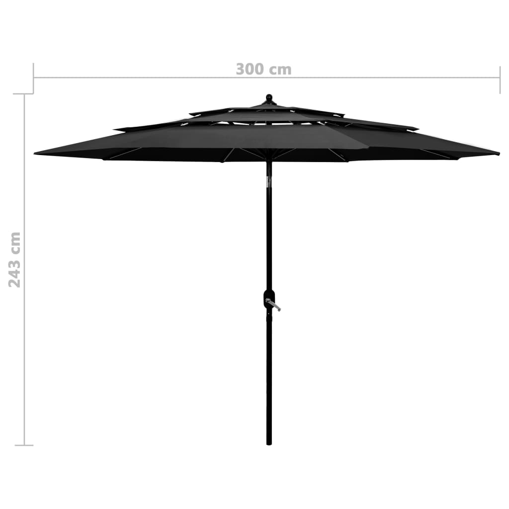 vidaXL Umbrelă de soare 3 niveluri, stâlp de aluminiu, antracit, 3 m
