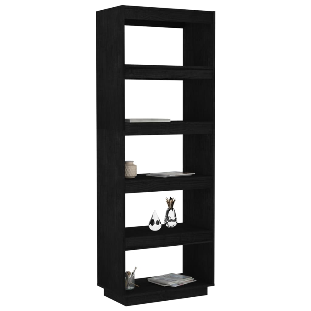 vidaXL Bibliotecă/Separator cameră negru 60x35x167 cm lemn masiv pin