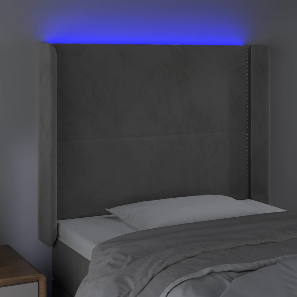 vidaXL Tăblie de pat cu LED, gri deschis, 93x16x118/128 cm, catifea