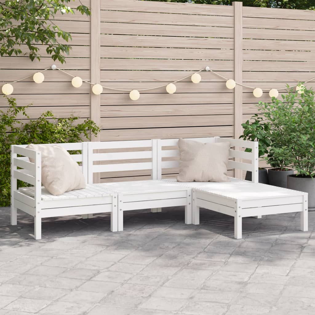 vidaXL Canapea de grădină cu 3 locuri/taburet, alb, lemn masiv de pin