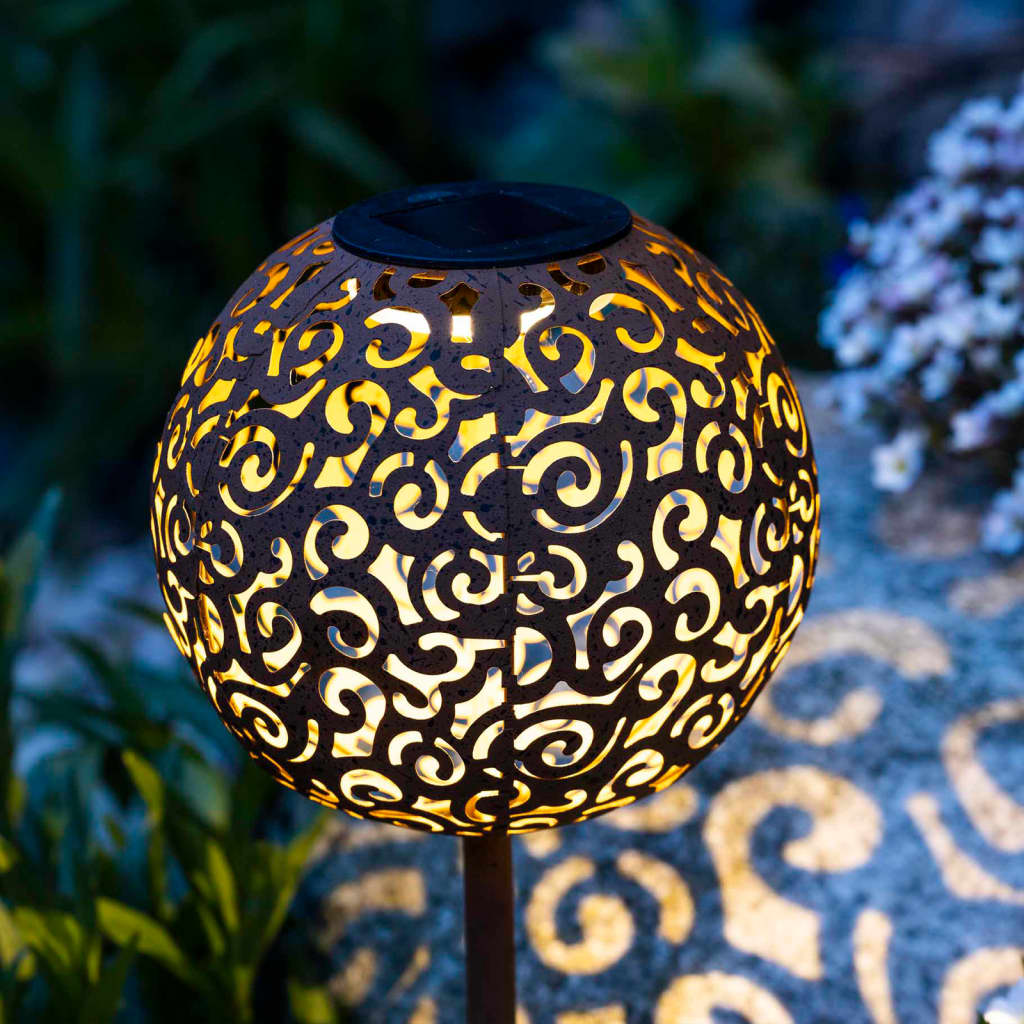 HI Lampă cu LED solară pentru grădină, ușoară, 18 cm, maro, metal