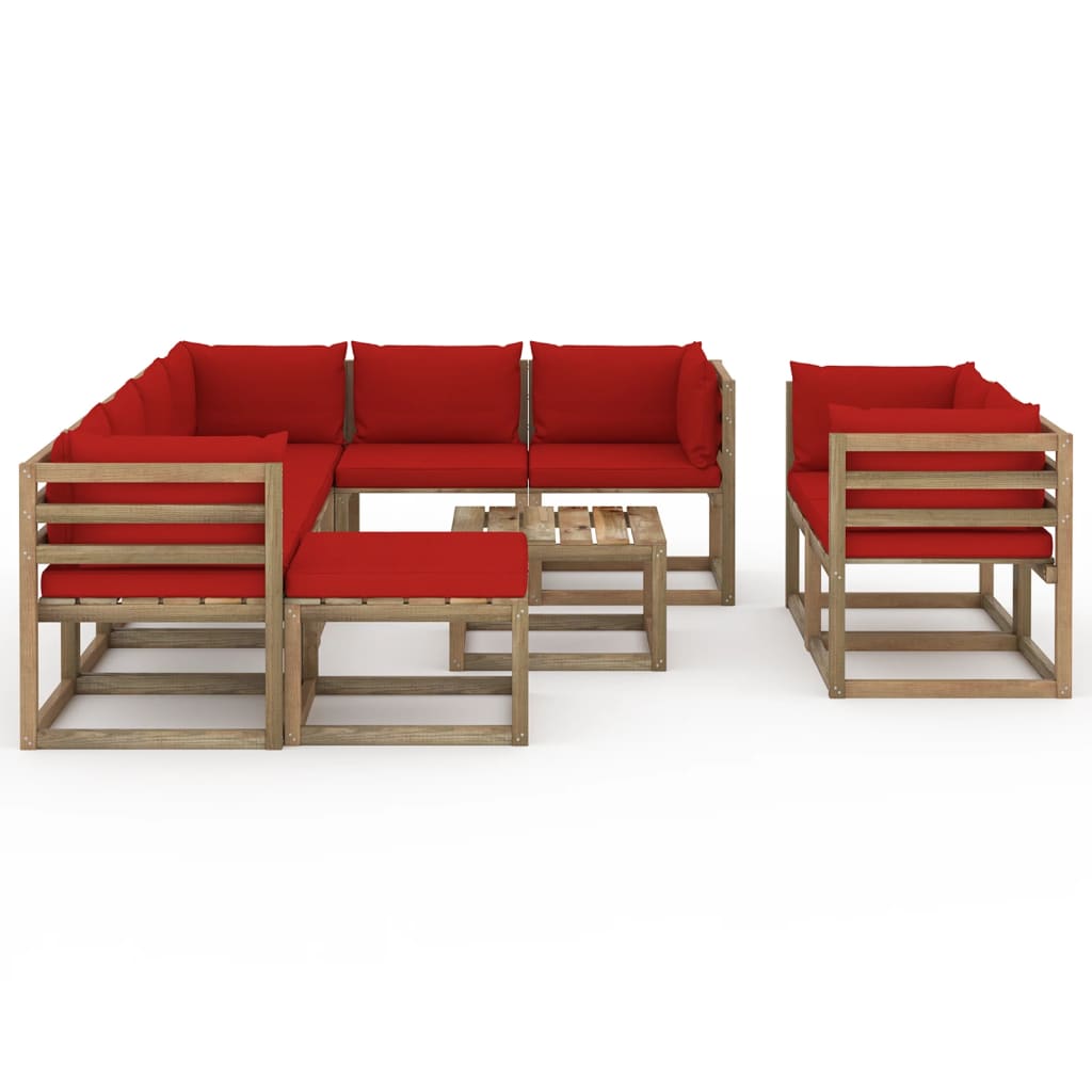vidaXL Set mobilier de grădină, 10 piese, cu perne, roșu