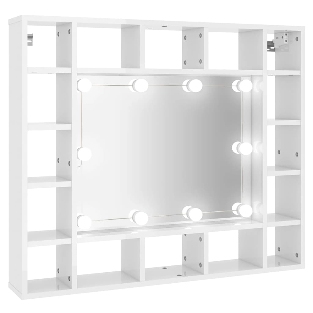 vidaXL Dulap cu oglindă și LED, alb extralucios, 91x15x76,5 cm