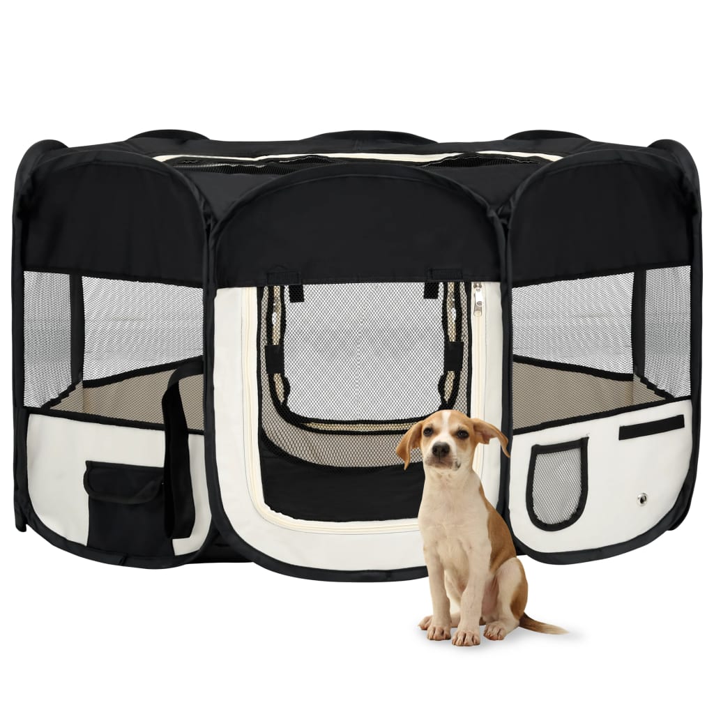vidaXL Țarc de câini pliabil cu sac de transport, negru, 145x145x61 cm