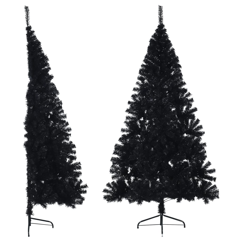 vidaXL Jumătate brad de Crăciun artificial cu suport, negru 240 cm PVC