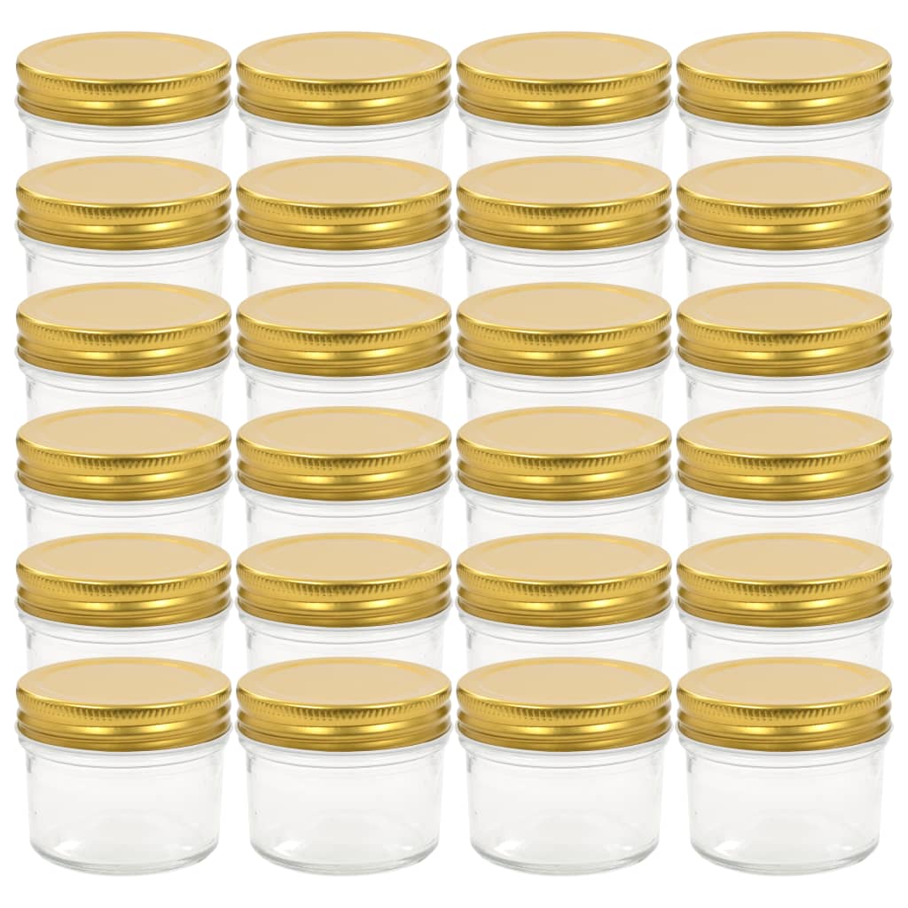 vidaXL Borcane din sticlă pentru gem cu capac auriu 24 buc. 110 ml