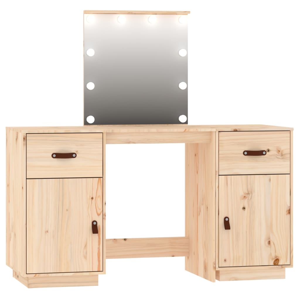 vidaXL Set de masă de toaletă cu LED, lemn masiv de pin