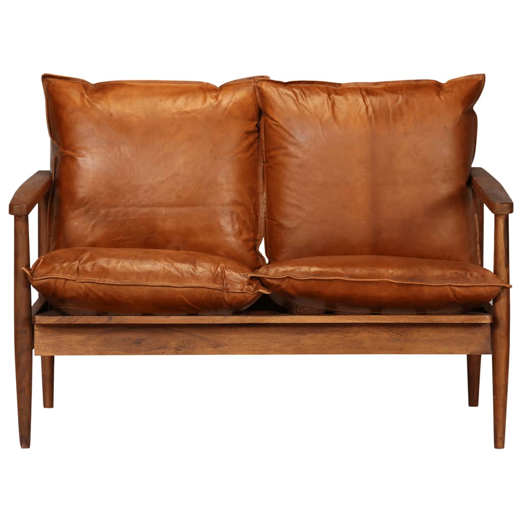 vidaXL Set canapele, 2 piese, maro, piele naturală/lemn masiv acacia