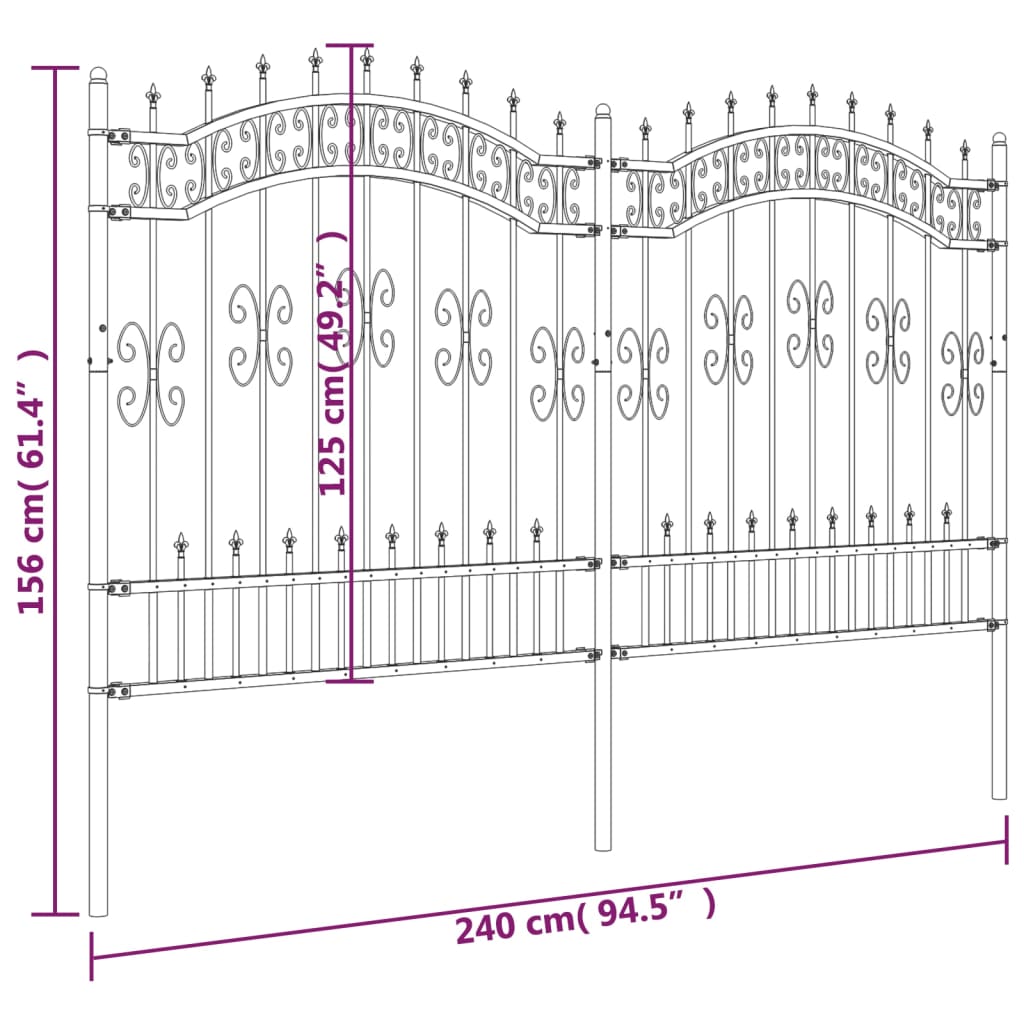 vidaXL Gard grădină cu vârfuri negru 165 cm oțel vopsit electrostatic