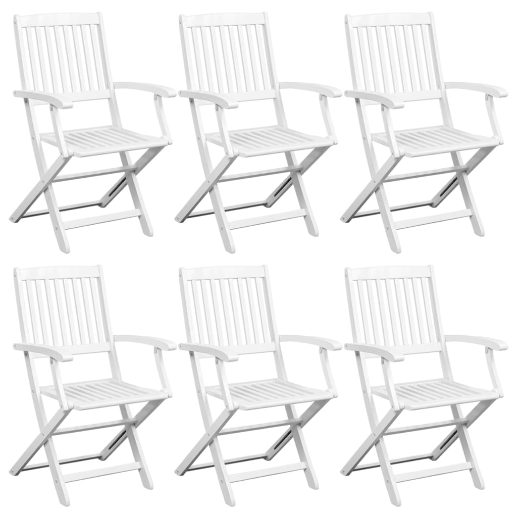 vidaXL Set mobilier de exterior, 7 piese, alb, lemn masiv de acacia