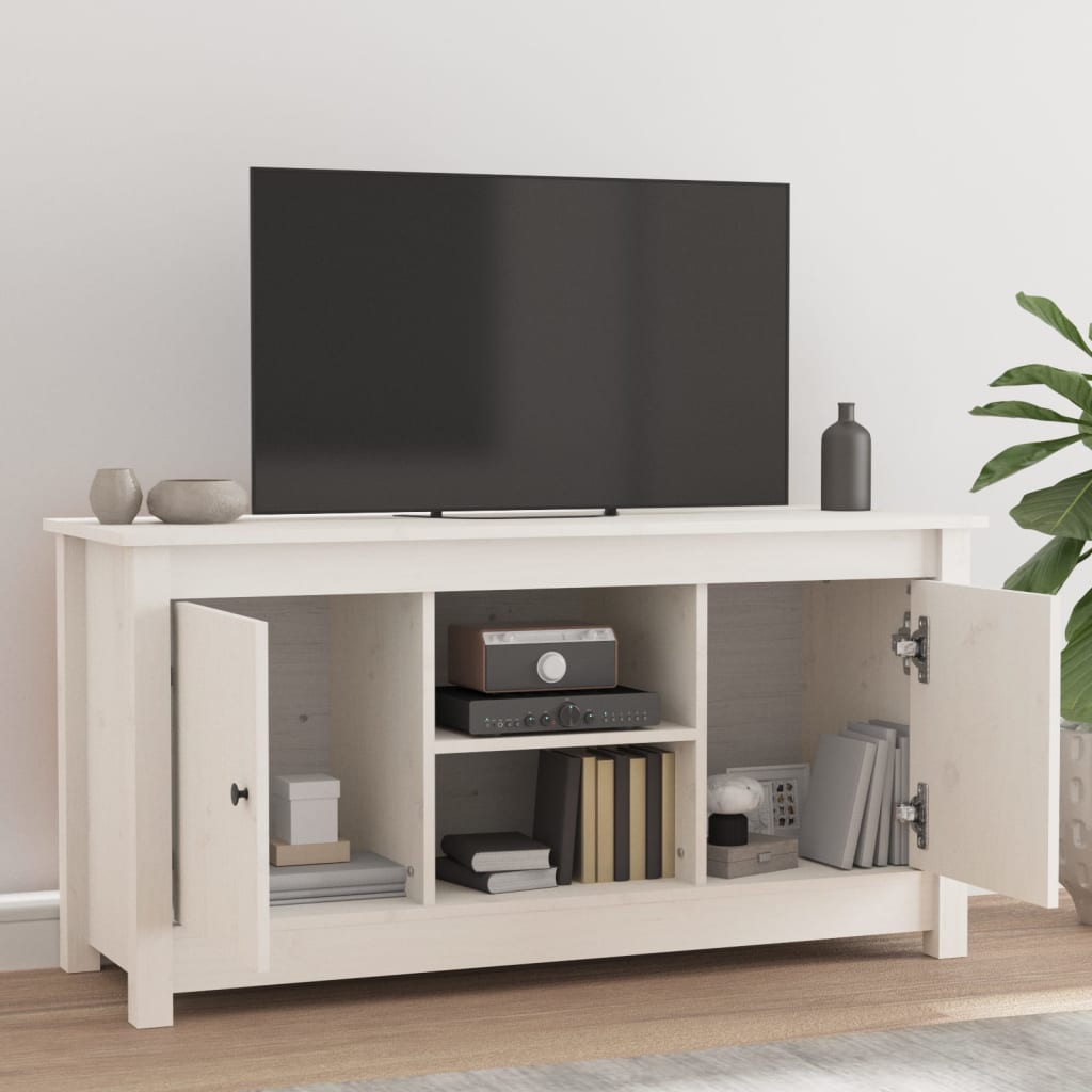 vidaXL Comodă TV, alb, 103x36,5x52 cm, lemn masiv de pin