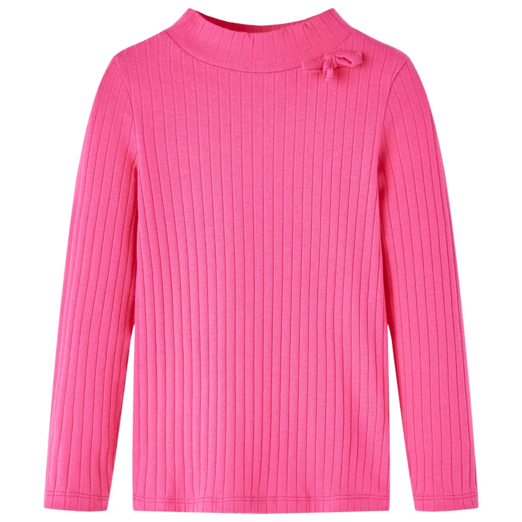 Tricou de copii cu mâneci lungi, tricot cu nervuri, roz aprins, 92