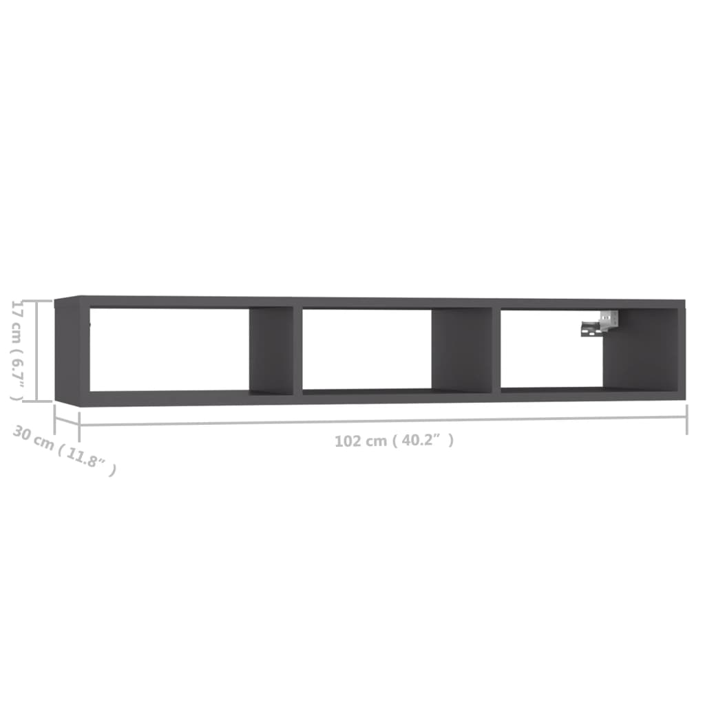 vidaXL Raft de perete, gri, 102x30x17 cm, PAL