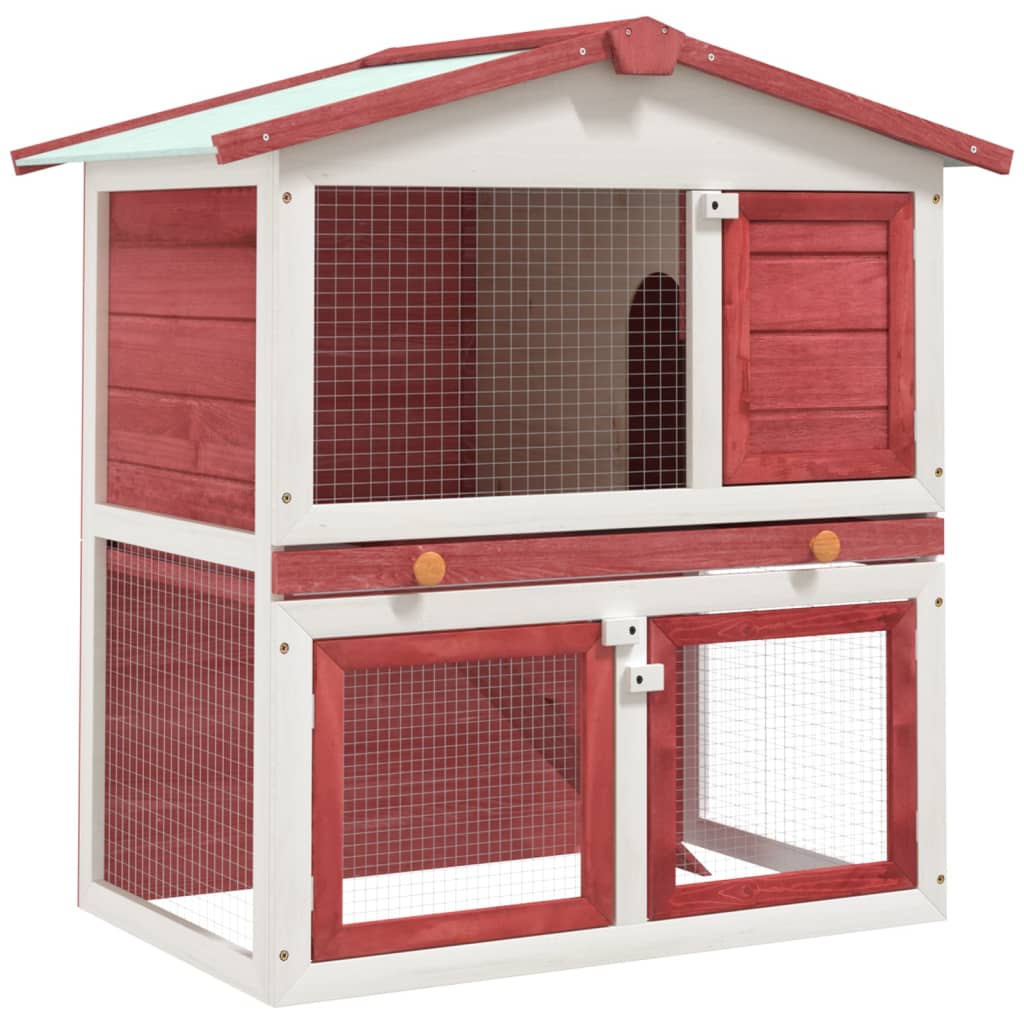 vidaXL Cușcă de iepuri pentru exterior, 3 uși, roșu, lemn
