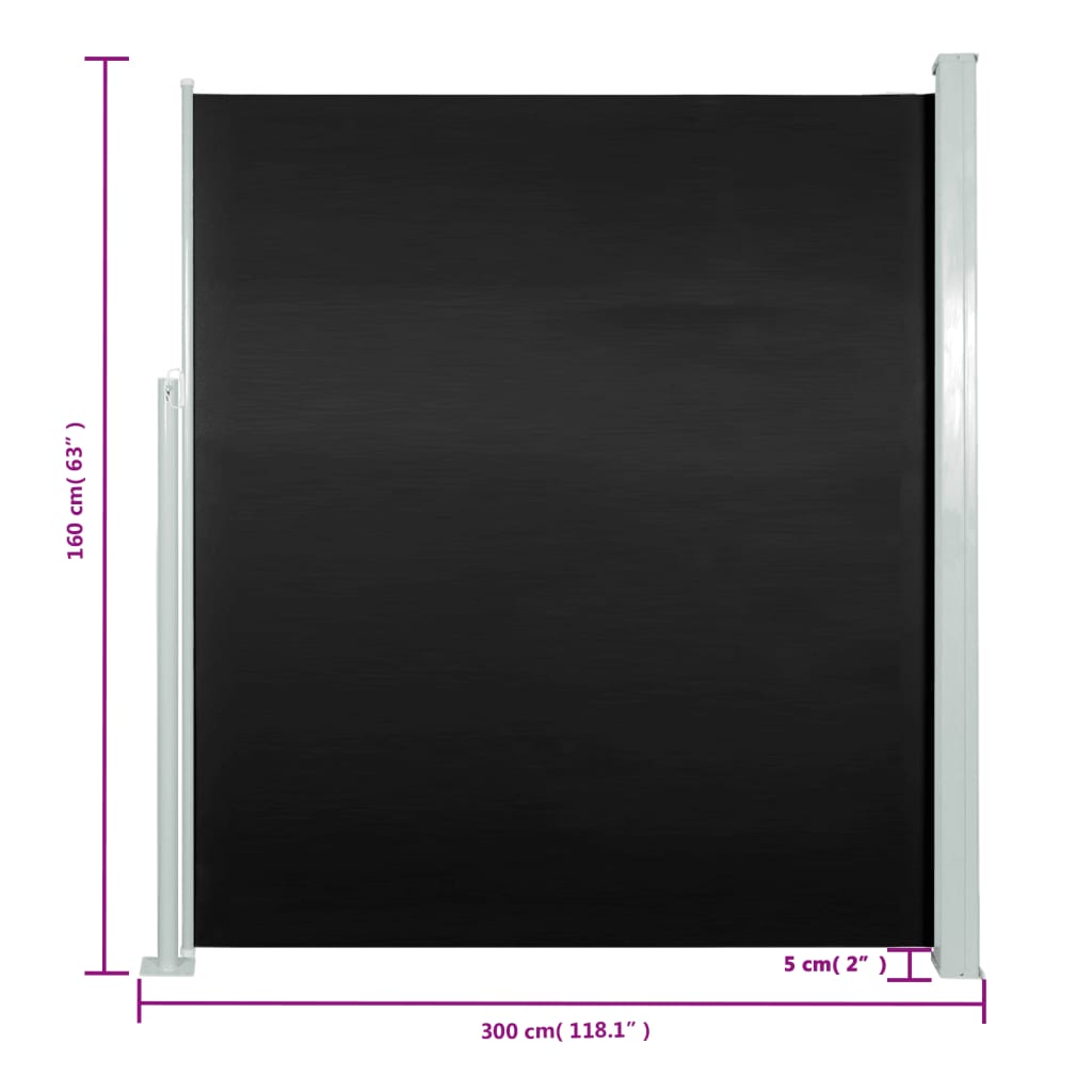 vidaXL Copertină laterală pentru terasă/curte, negru, 160x300 cm