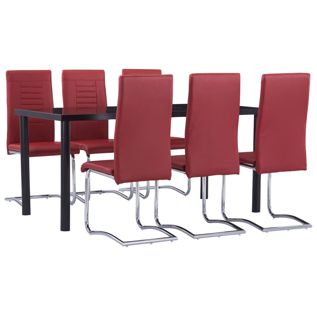 vidaXL Set mobilier de bucătărie, 7 piese, roșu, piele ecologică