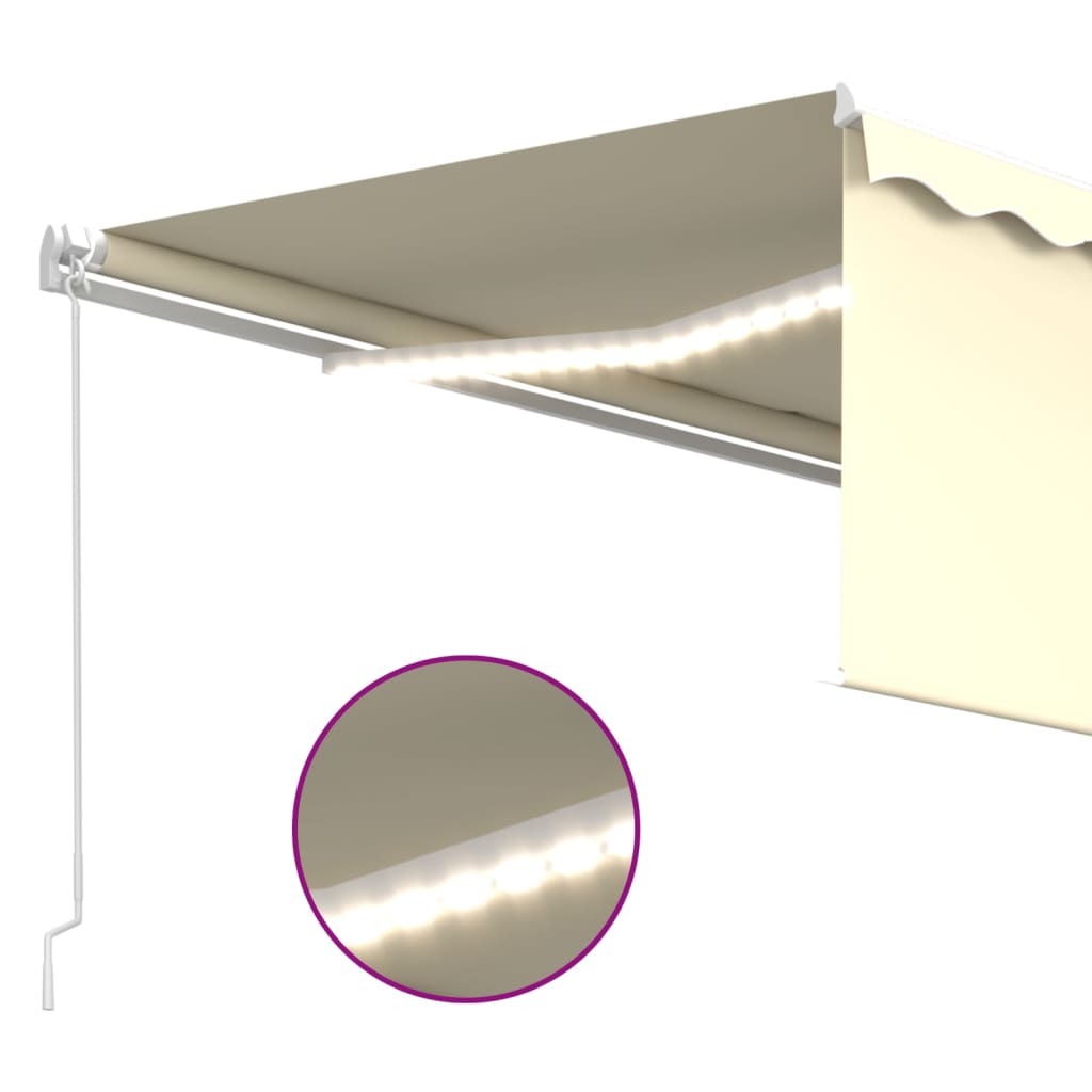 vidaXL Copertină retractabilă manual cu stor & LED, crem, 4x3 m