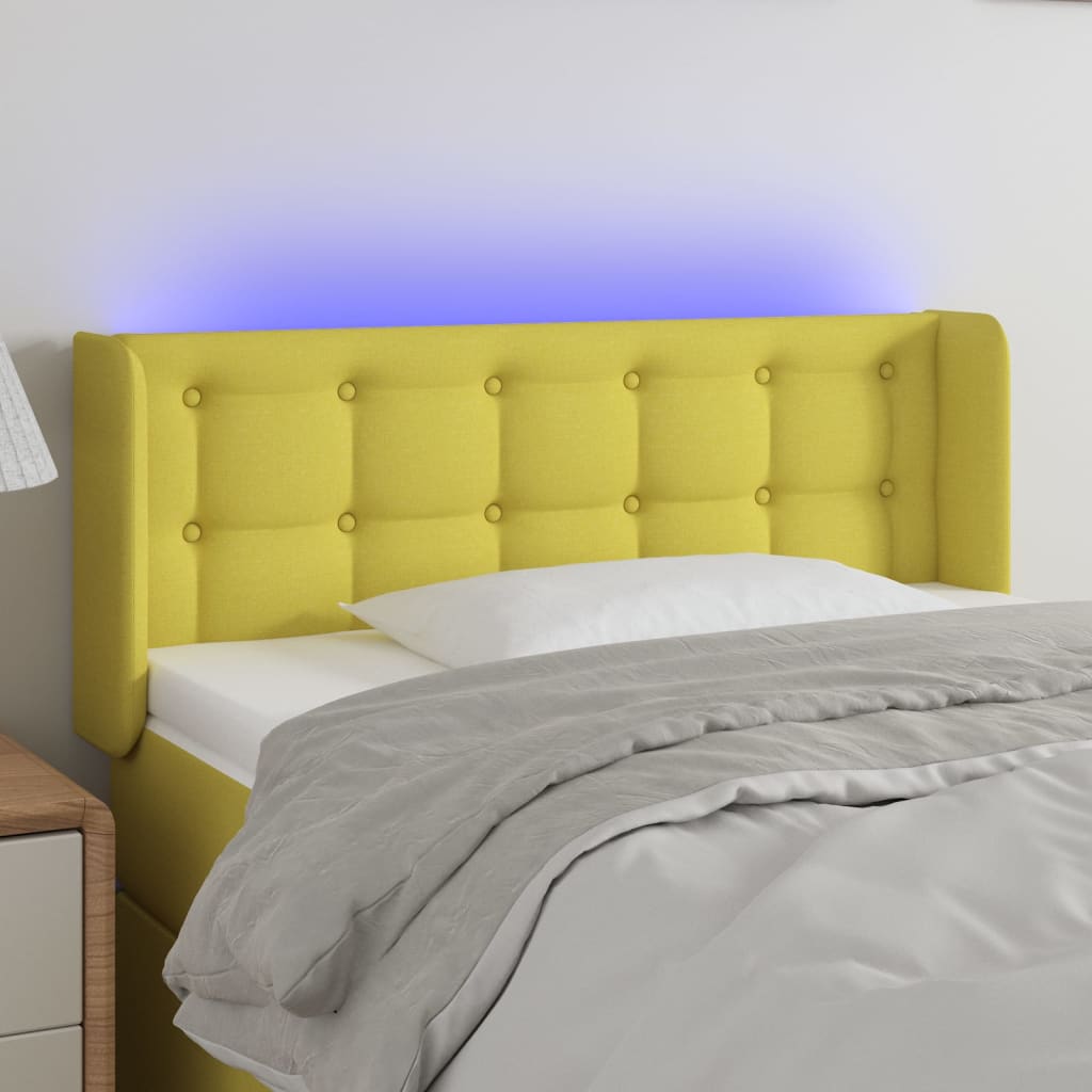 vidaXL Tăblie de pat cu LED, verde, 103x16x78/88 cm, textil